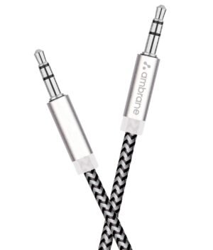 3.5mm Male to Male AUX Audio Cable, Braided, 1 Meter (Black & Grey)